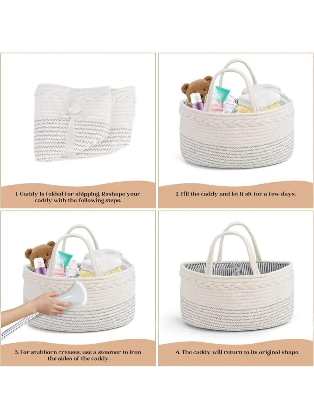 Large Cotton Rope Diaper Caddy Organizer - Portable Baby Storage Basket for